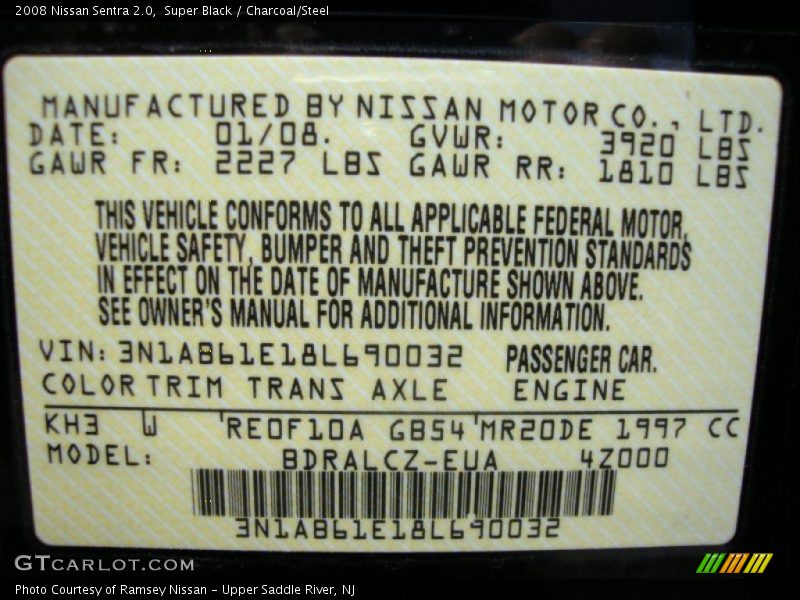 Super Black / Charcoal/Steel 2008 Nissan Sentra 2.0