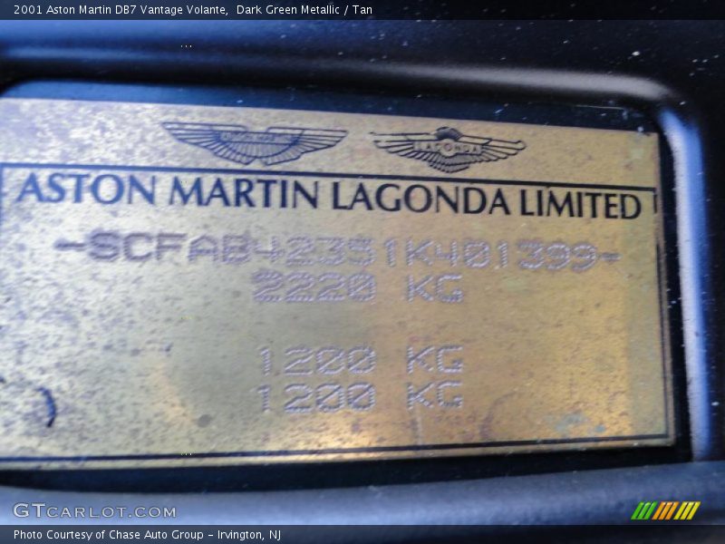 Dark Green Metallic / Tan 2001 Aston Martin DB7 Vantage Volante