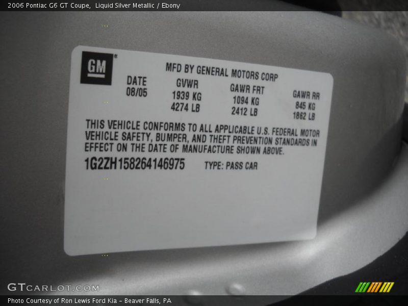 Liquid Silver Metallic / Ebony 2006 Pontiac G6 GT Coupe