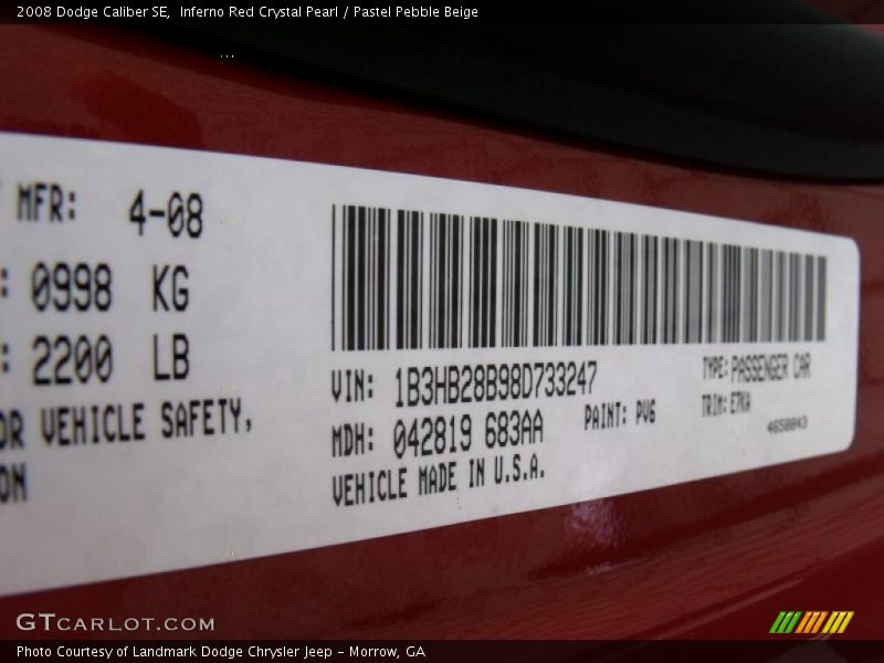 Inferno Red Crystal Pearl / Pastel Pebble Beige 2008 Dodge Caliber SE
