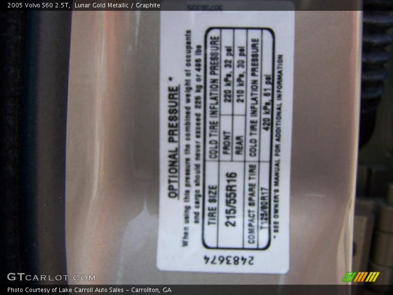 Lunar Gold Metallic / Graphite 2005 Volvo S60 2.5T