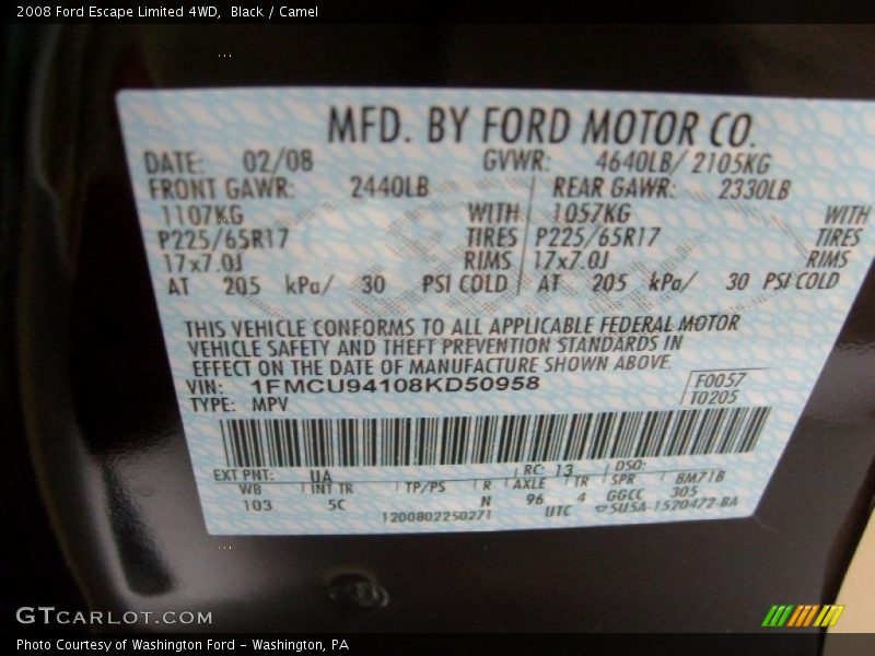 Black / Camel 2008 Ford Escape Limited 4WD