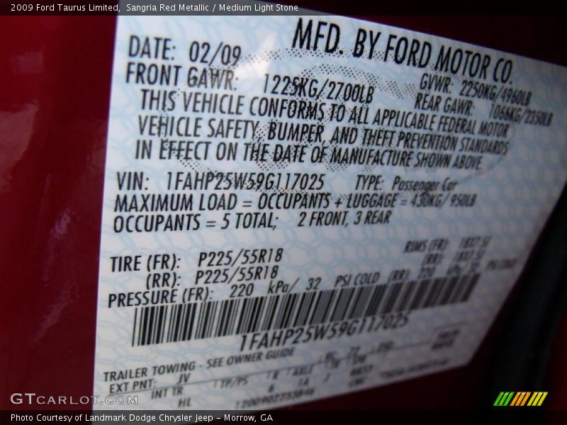 Sangria Red Metallic / Medium Light Stone 2009 Ford Taurus Limited