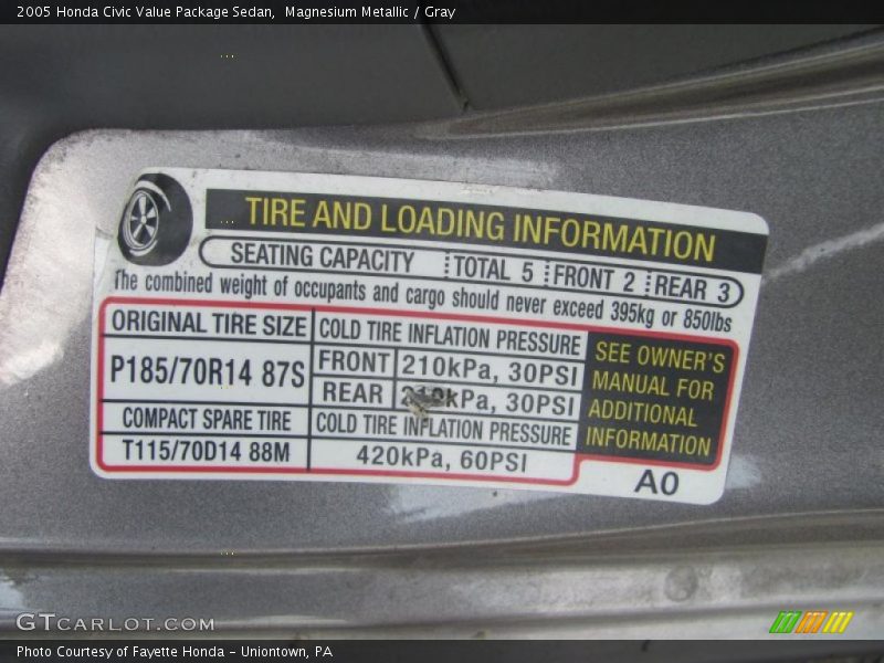 Magnesium Metallic / Gray 2005 Honda Civic Value Package Sedan