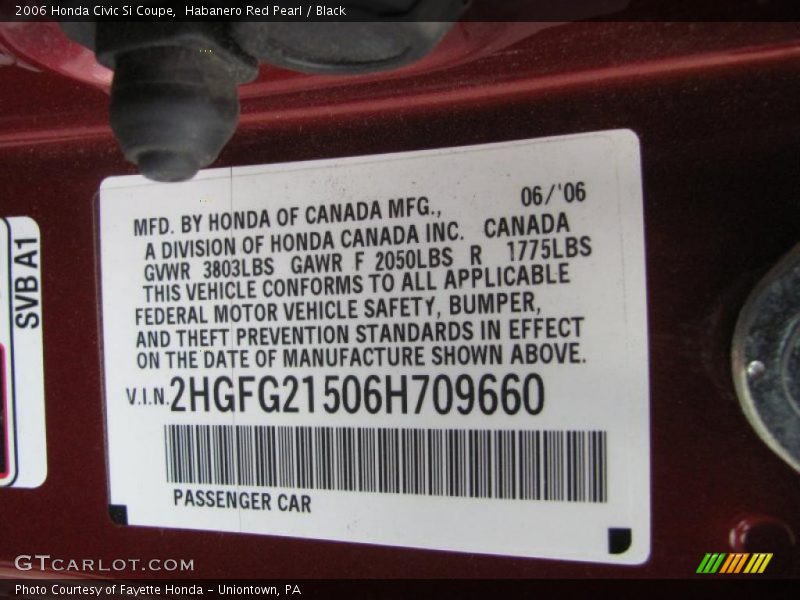 Habanero Red Pearl / Black 2006 Honda Civic Si Coupe