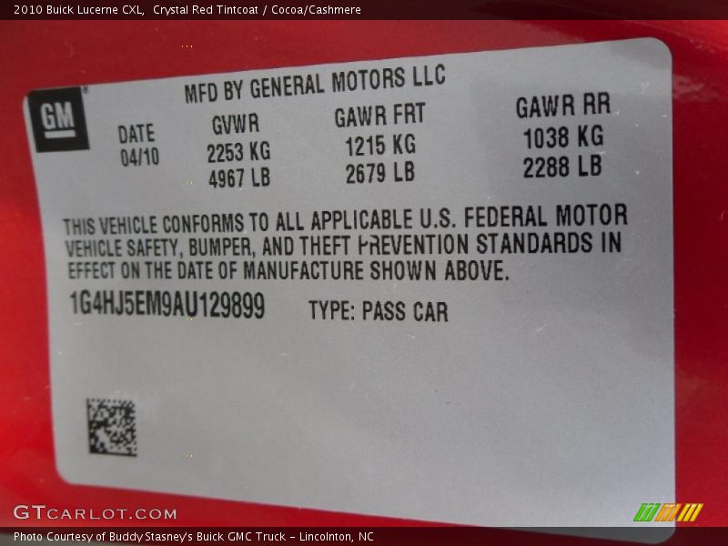 Crystal Red Tintcoat / Cocoa/Cashmere 2010 Buick Lucerne CXL
