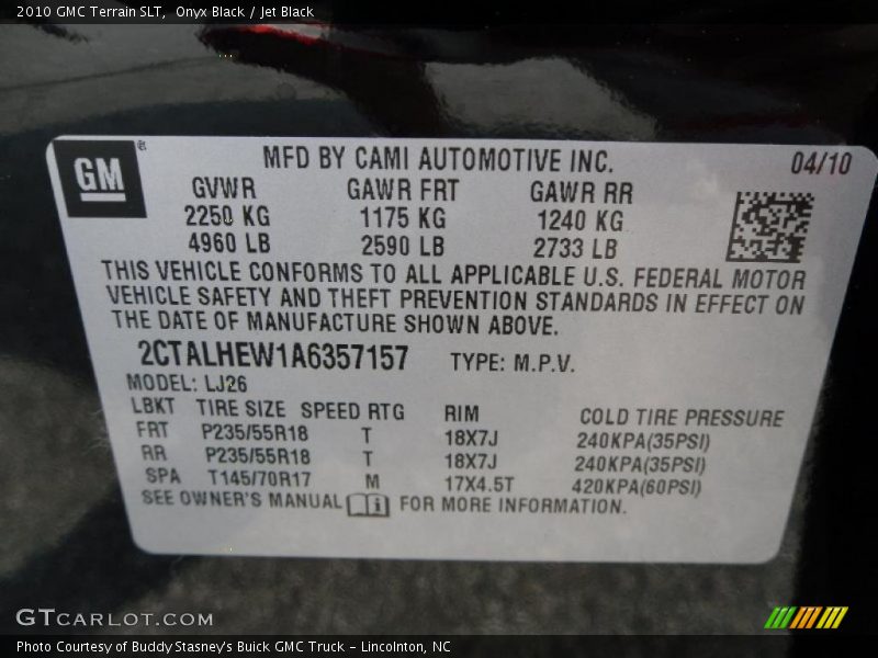 Onyx Black / Jet Black 2010 GMC Terrain SLT