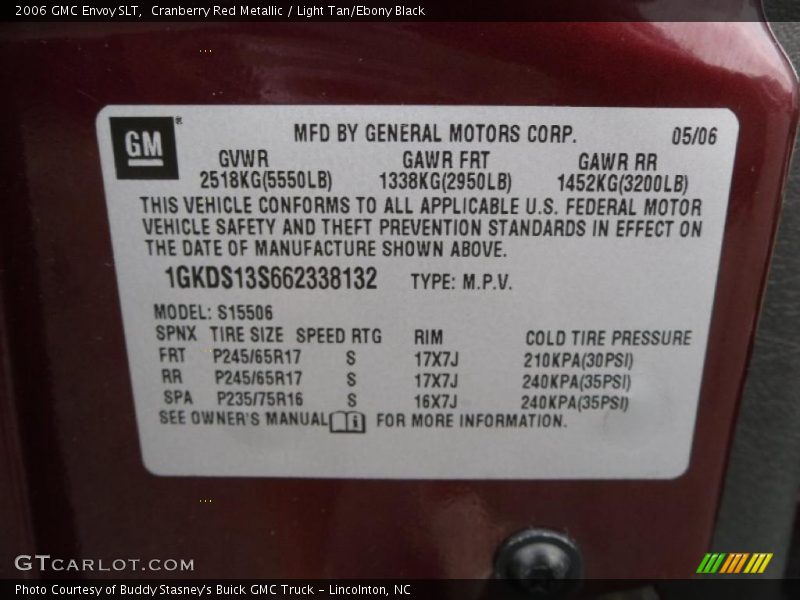 Cranberry Red Metallic / Light Tan/Ebony Black 2006 GMC Envoy SLT