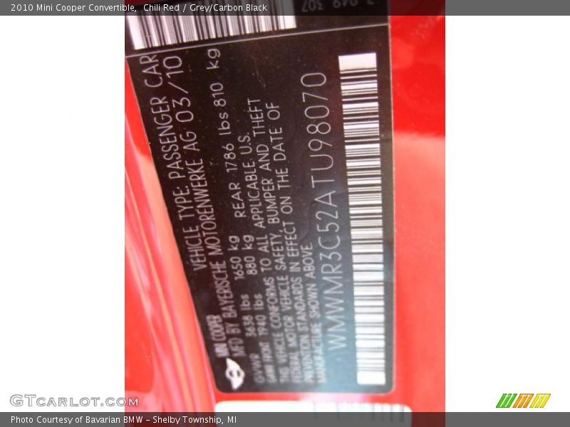Chili Red / Grey/Carbon Black 2010 Mini Cooper Convertible