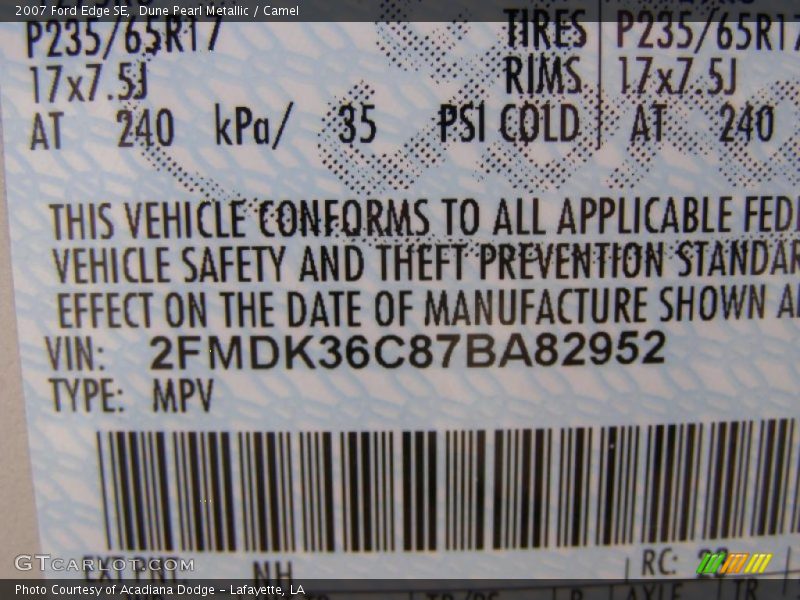 Dune Pearl Metallic / Camel 2007 Ford Edge SE