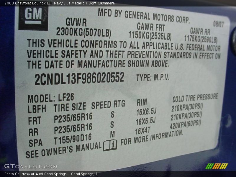 Navy Blue Metallic / Light Cashmere 2008 Chevrolet Equinox LS