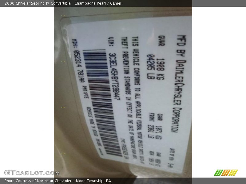 Champagne Pearl / Camel 2000 Chrysler Sebring JX Convertible