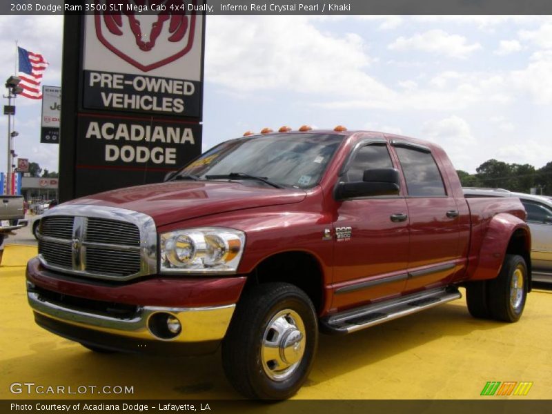 Inferno Red Crystal Pearl / Khaki 2008 Dodge Ram 3500 SLT Mega Cab 4x4 Dually