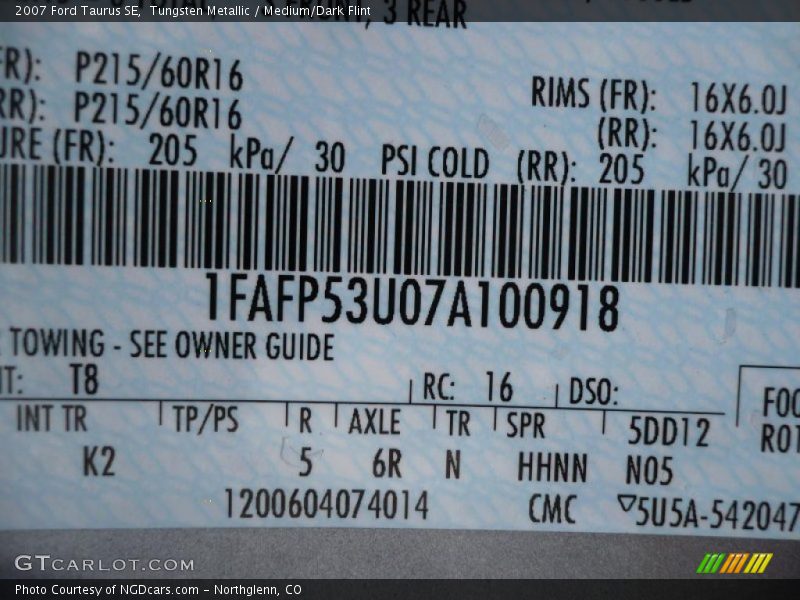 Tungsten Metallic / Medium/Dark Flint 2007 Ford Taurus SE