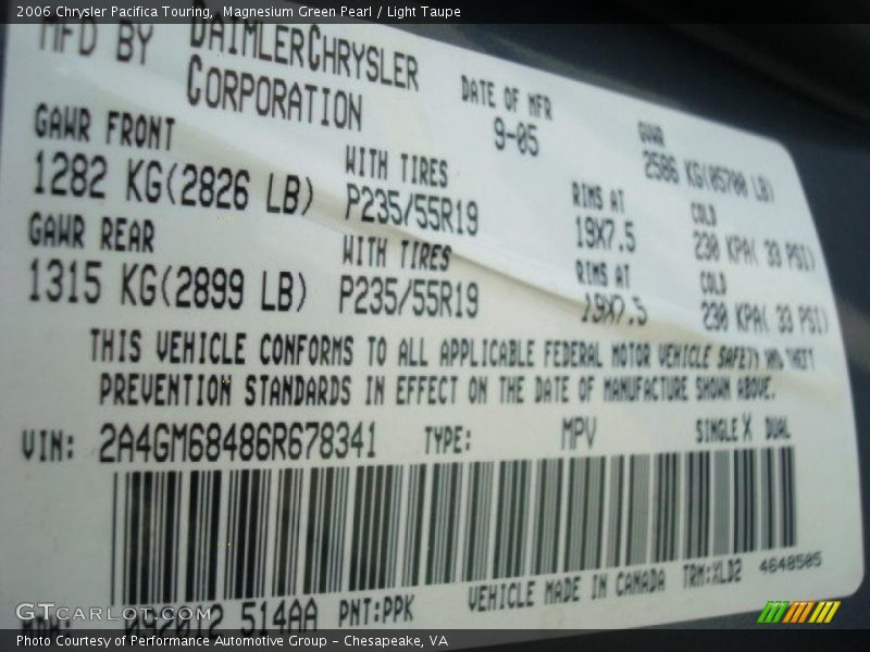 Magnesium Green Pearl / Light Taupe 2006 Chrysler Pacifica Touring