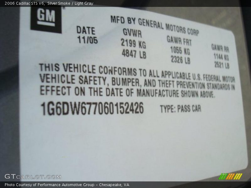 Silver Smoke / Light Gray 2006 Cadillac STS V6