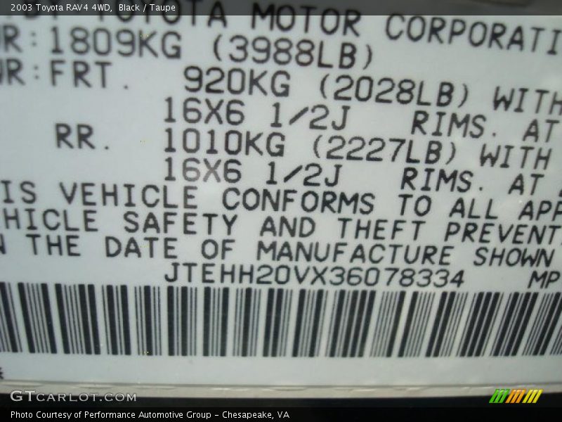 Black / Taupe 2003 Toyota RAV4 4WD