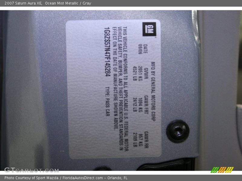 Ocean Mist Metallic / Gray 2007 Saturn Aura XE