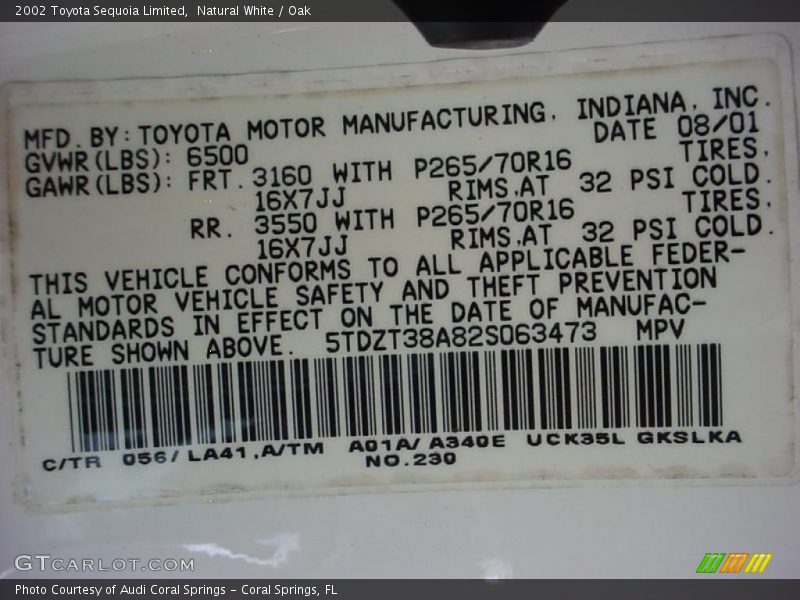 Natural White / Oak 2002 Toyota Sequoia Limited