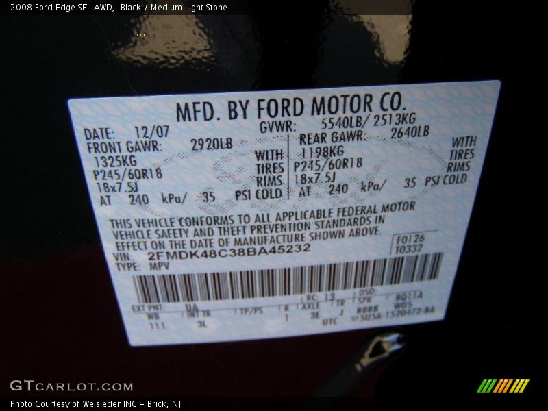 Black / Medium Light Stone 2008 Ford Edge SEL AWD