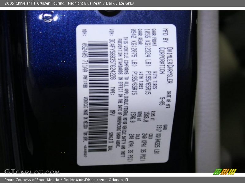 Midnight Blue Pearl / Dark Slate Gray 2005 Chrysler PT Cruiser Touring