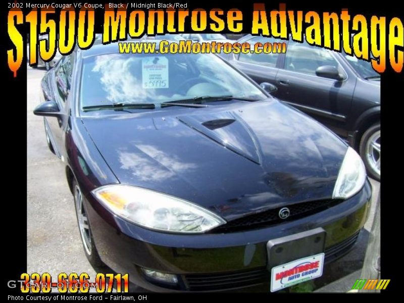 Black / Midnight Black/Red 2002 Mercury Cougar V6 Coupe