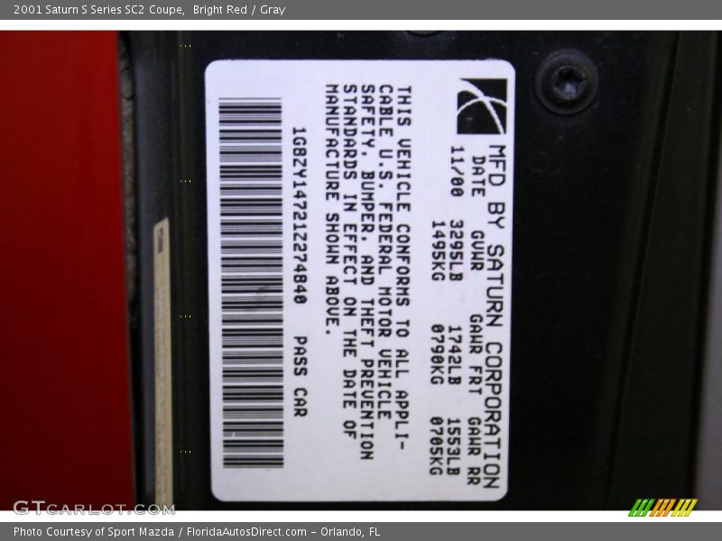 Bright Red / Gray 2001 Saturn S Series SC2 Coupe