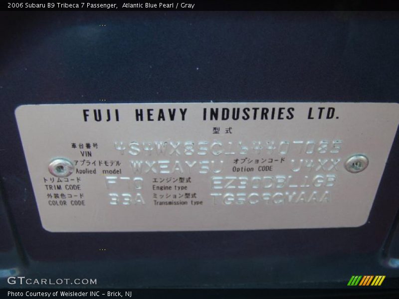 Atlantic Blue Pearl / Gray 2006 Subaru B9 Tribeca 7 Passenger