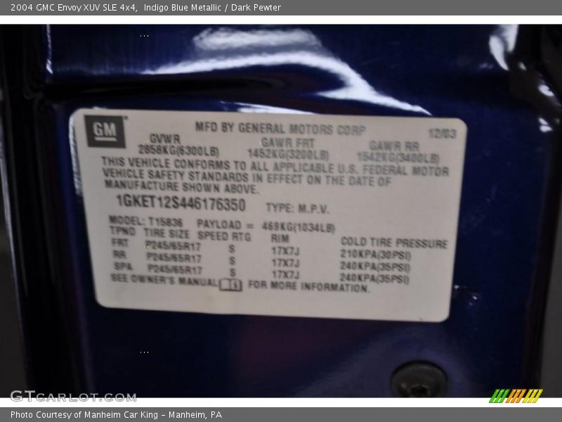 Indigo Blue Metallic / Dark Pewter 2004 GMC Envoy XUV SLE 4x4