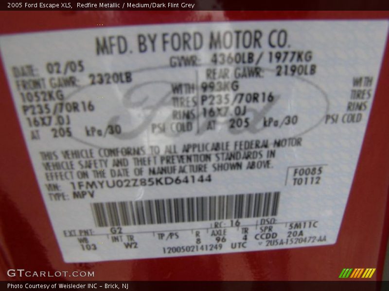 Redfire Metallic / Medium/Dark Flint Grey 2005 Ford Escape XLS