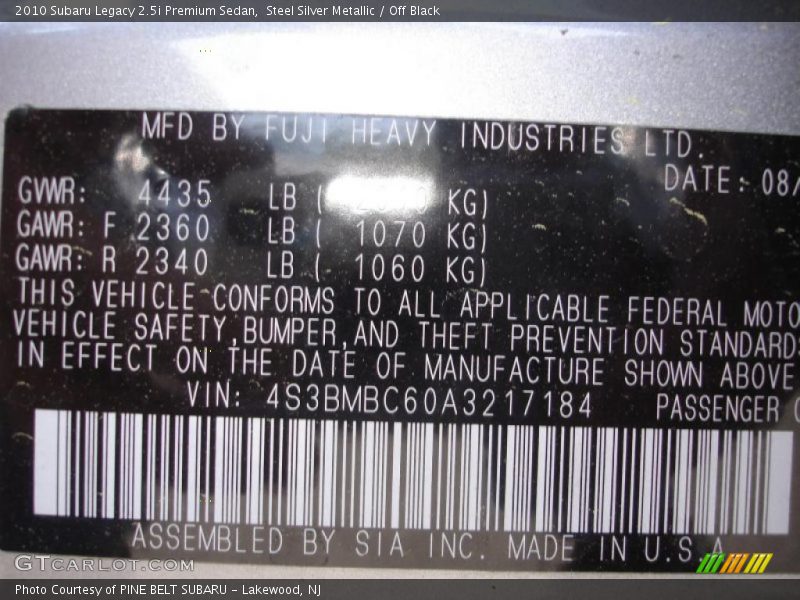 Steel Silver Metallic / Off Black 2010 Subaru Legacy 2.5i Premium Sedan