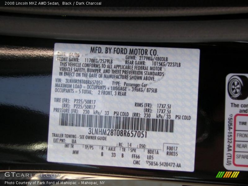 Black / Dark Charcoal 2008 Lincoln MKZ AWD Sedan