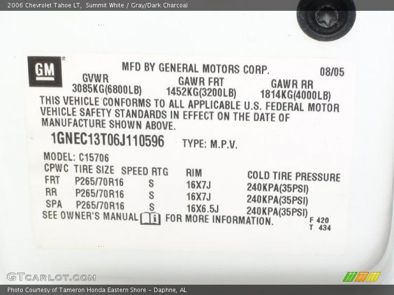 Summit White / Gray/Dark Charcoal 2006 Chevrolet Tahoe LT