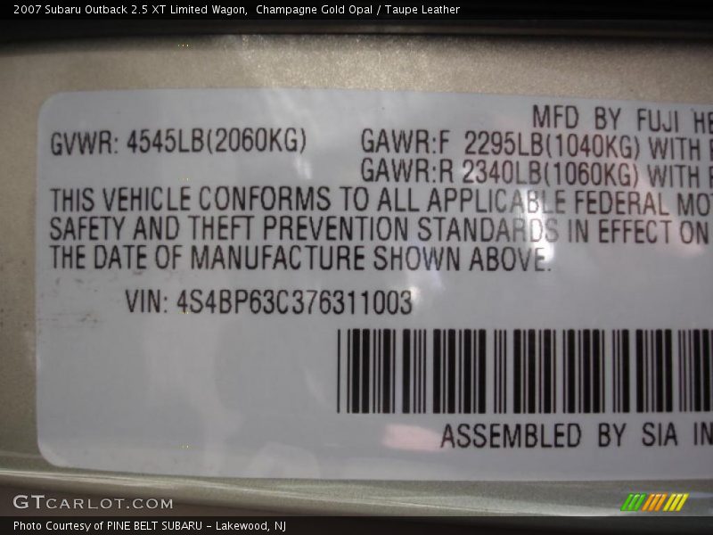 Champagne Gold Opal / Taupe Leather 2007 Subaru Outback 2.5 XT Limited Wagon