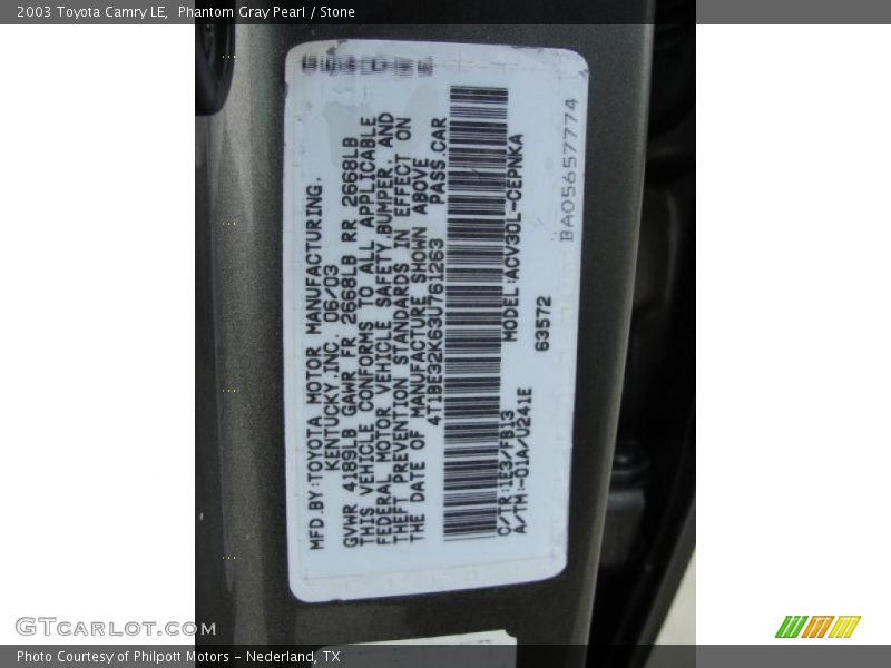 Phantom Gray Pearl / Stone 2003 Toyota Camry LE