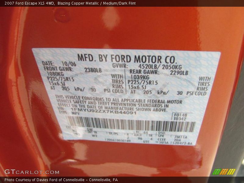 Blazing Copper Metallic / Medium/Dark Flint 2007 Ford Escape XLS 4WD