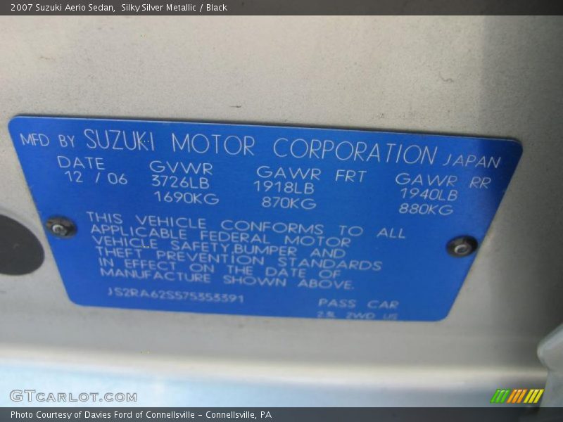 Silky Silver Metallic / Black 2007 Suzuki Aerio Sedan