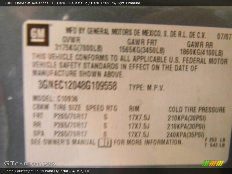 Dark Blue Metallic / Dark Titanium/Light Titanium 2008 Chevrolet Avalanche LT