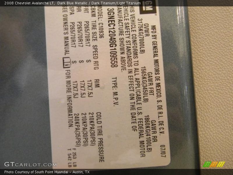Dark Blue Metallic / Dark Titanium/Light Titanium 2008 Chevrolet Avalanche LT