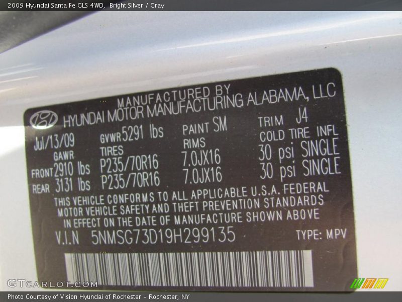 Bright Silver / Gray 2009 Hyundai Santa Fe GLS 4WD