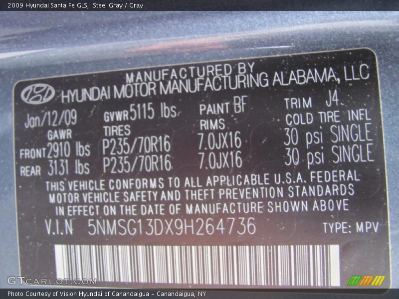 Steel Gray / Gray 2009 Hyundai Santa Fe GLS