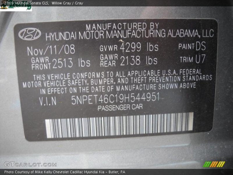 Willow Gray / Gray 2009 Hyundai Sonata GLS