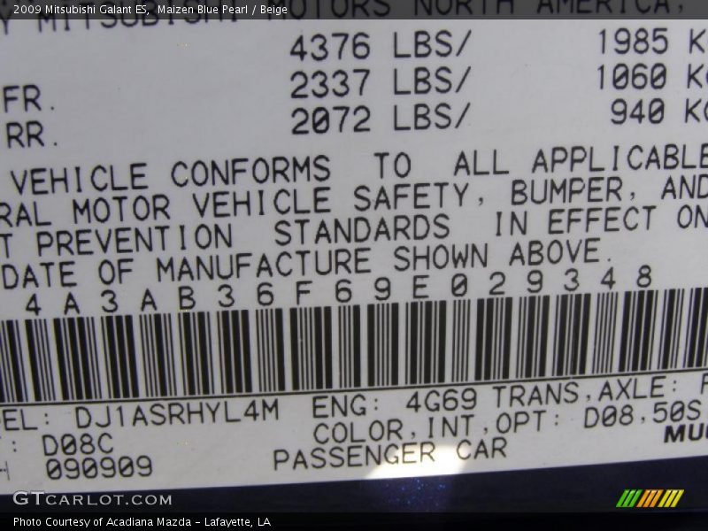 Maizen Blue Pearl / Beige 2009 Mitsubishi Galant ES