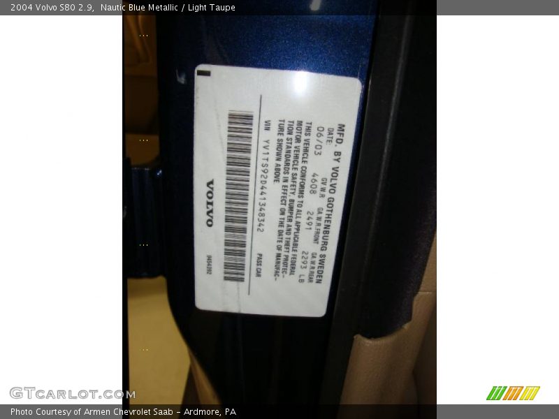 Nautic Blue Metallic / Light Taupe 2004 Volvo S80 2.9
