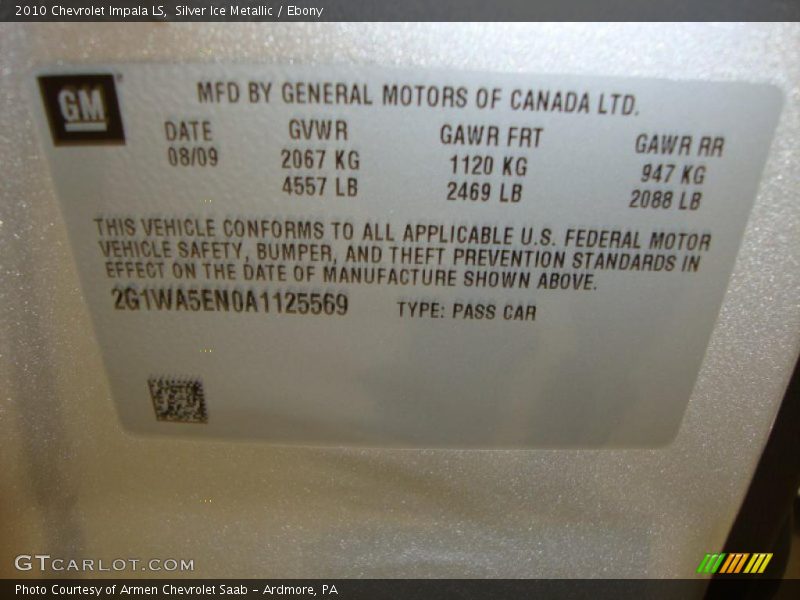 Silver Ice Metallic / Ebony 2010 Chevrolet Impala LS