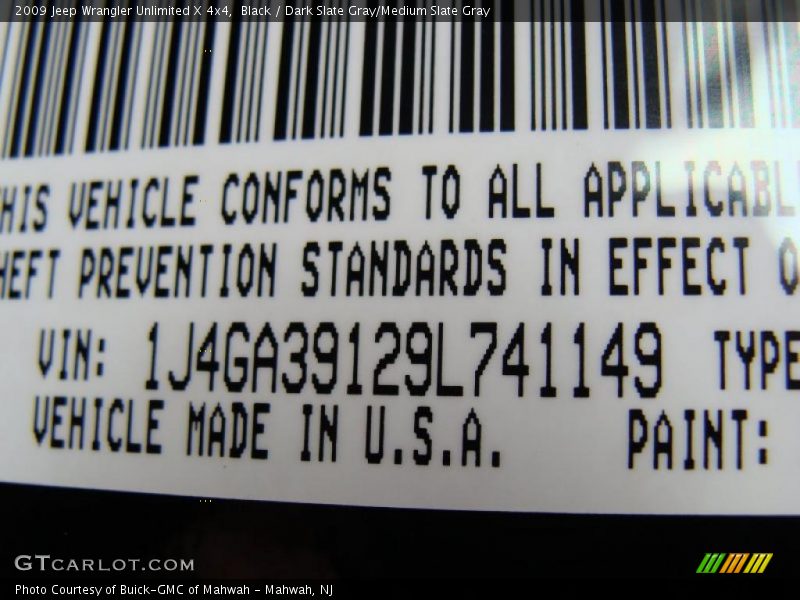 Black / Dark Slate Gray/Medium Slate Gray 2009 Jeep Wrangler Unlimited X 4x4