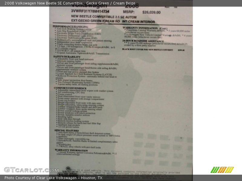 Gecko Green / Cream Beige 2008 Volkswagen New Beetle SE Convertible