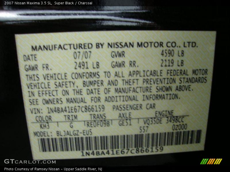Super Black / Charcoal 2007 Nissan Maxima 3.5 SL