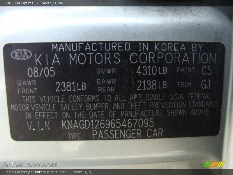 Silver / Gray 2006 Kia Optima LX