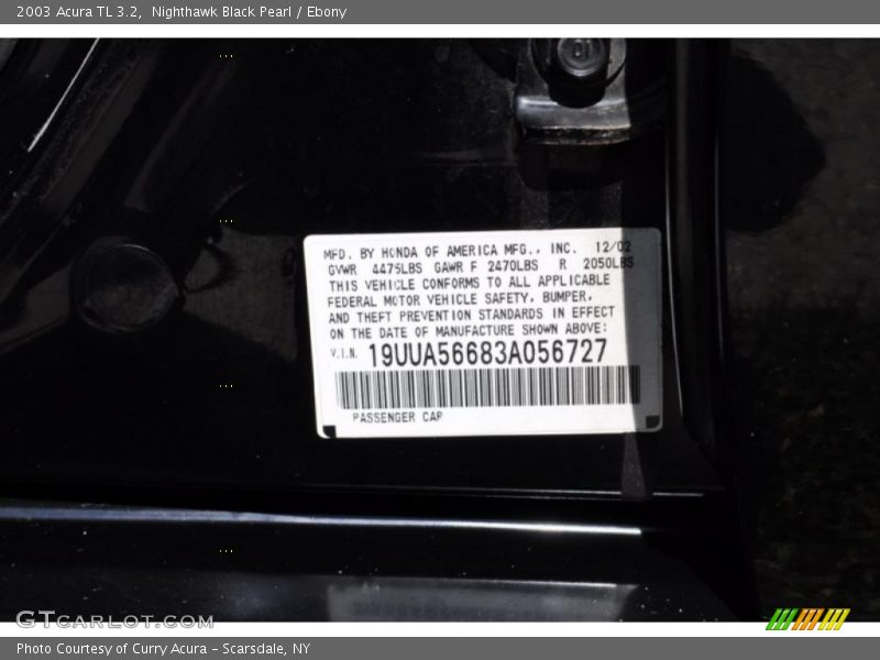 Nighthawk Black Pearl / Ebony 2003 Acura TL 3.2